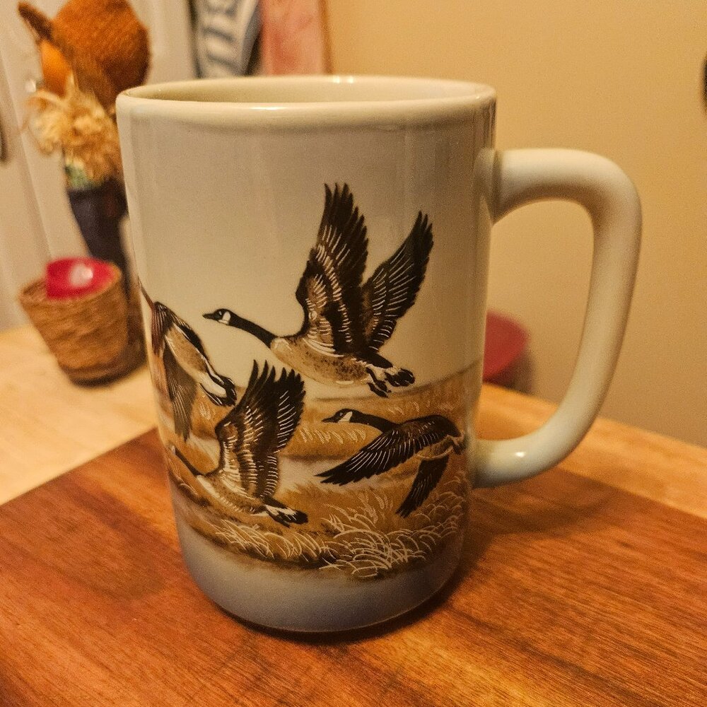 vintage otagiri mug featuring a design of Canada geese in flight large mug